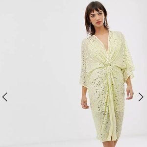 ASOS scatter sequin knot front kimono midi dress
